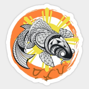 Tribal line Art Koi fish / Baybayin word Mutya (Pearl / Darling) Sticker